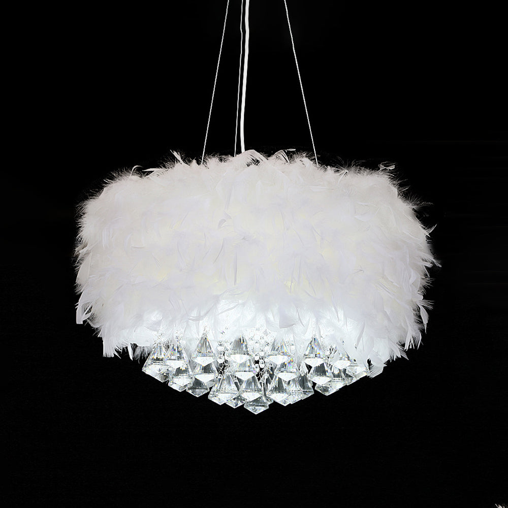O'Moore Moderna Redonda Cristal/Pluma Lámpara Colgante Blanca