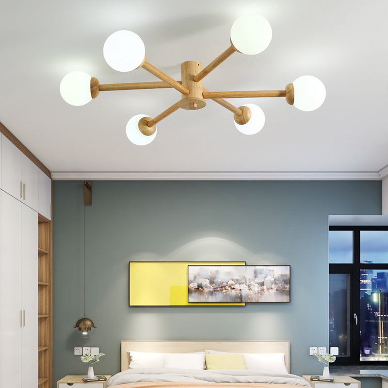 Muto Nórdica Bolas Vidrio LED Lámpara de Techo Madera