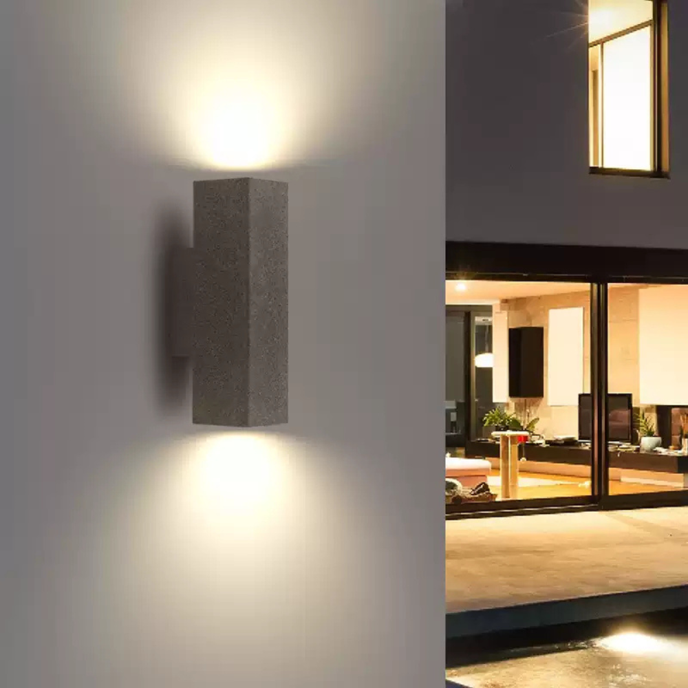 Ray Minimalista Rectangular Cemento Aplique de Pared Exterior Blanco