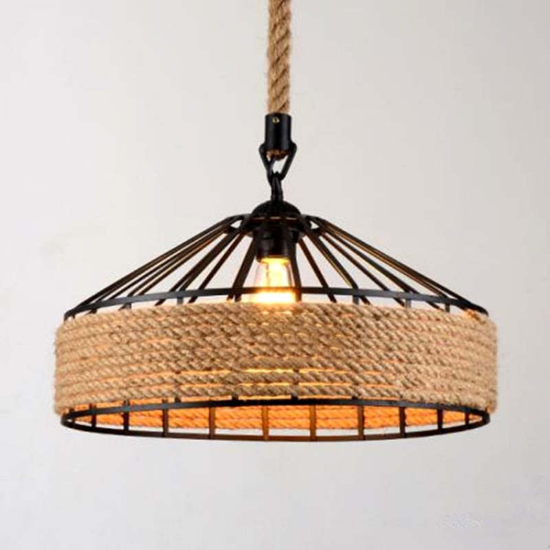 Silva Vintage Redonda Metal/Cuerda Lámpara Colgante Marrón