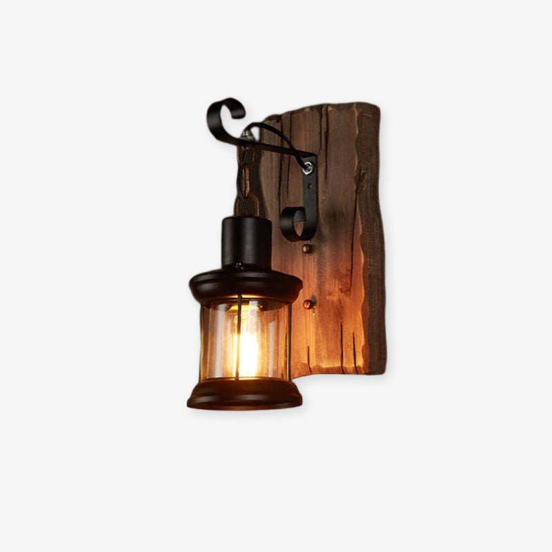 Silva Industrial Rustico Lantern Metal/Madera Aplique de Pared Negra/Bronce