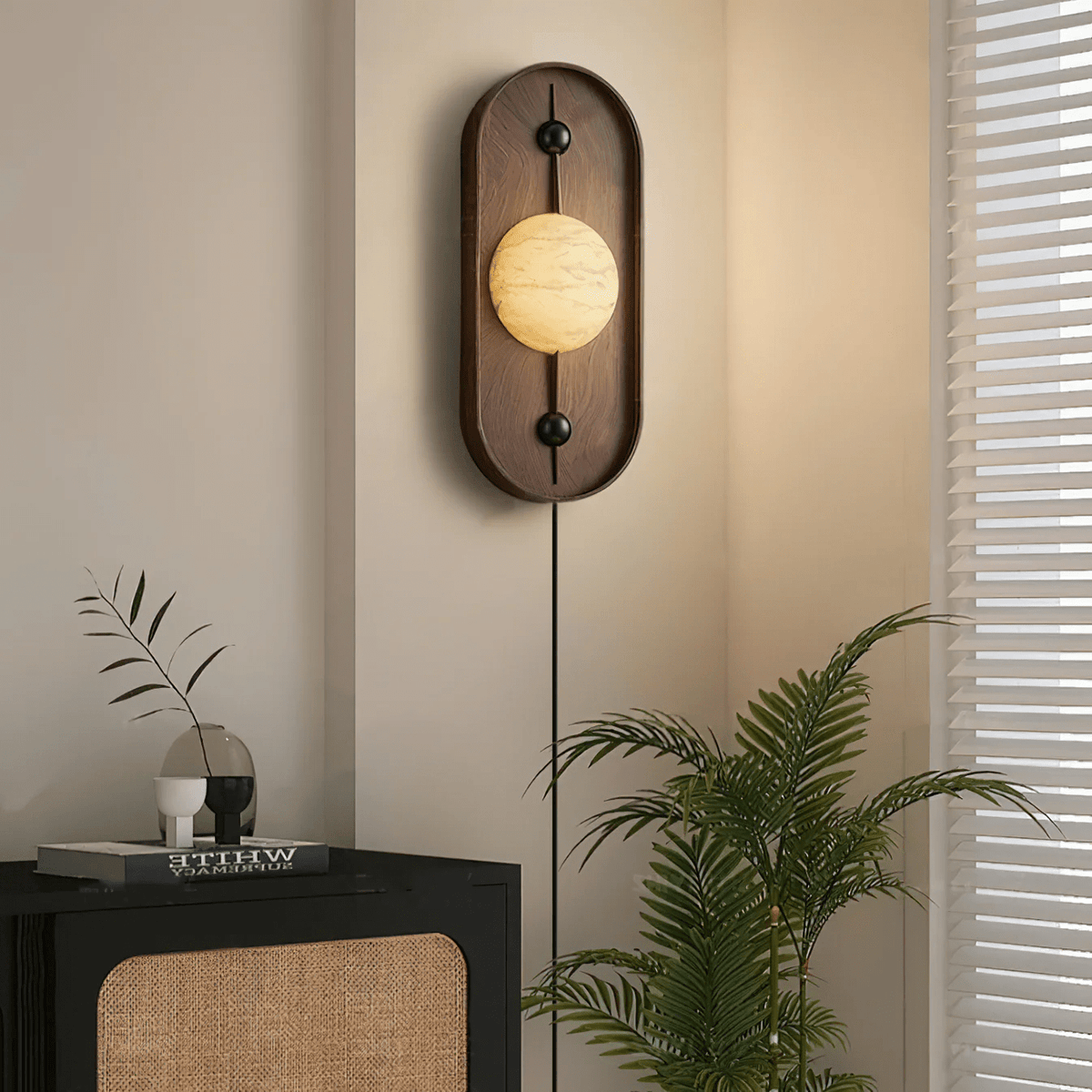 Nivuielle aplique de pared oval alabastro madera color nogal