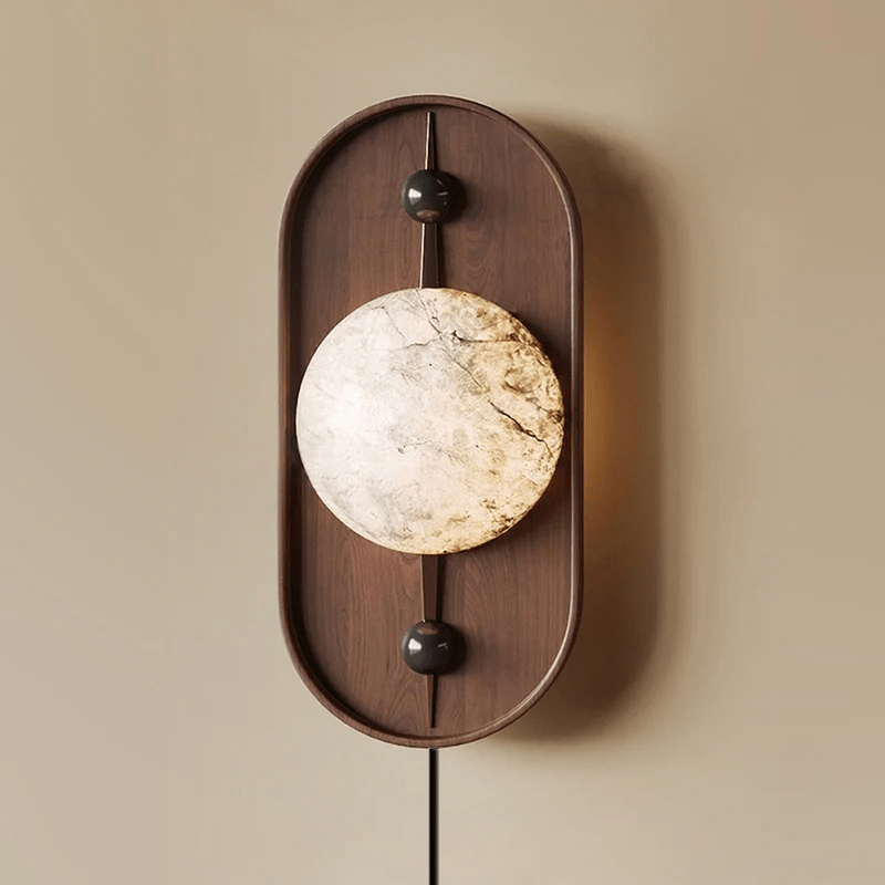 Nivuielle aplique de pared oval alabastro madera color nogal