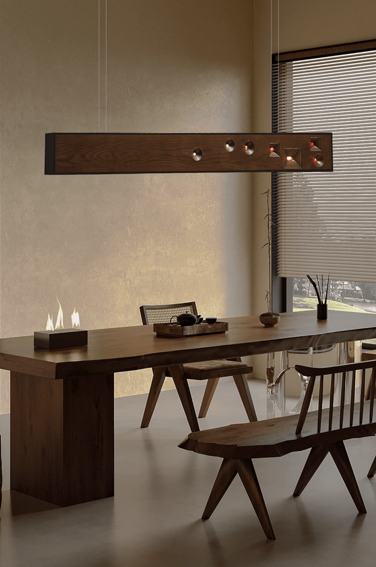 Elvorora lámpara colgante de madera Gemstone lineal LED