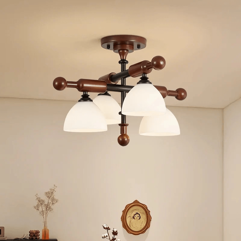 Rusticana lámpara de techo con viga transversal de madera