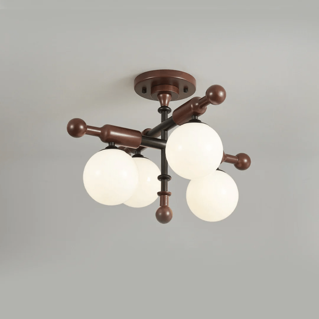 Rusticana lámpara de techo con viga transversal de madera