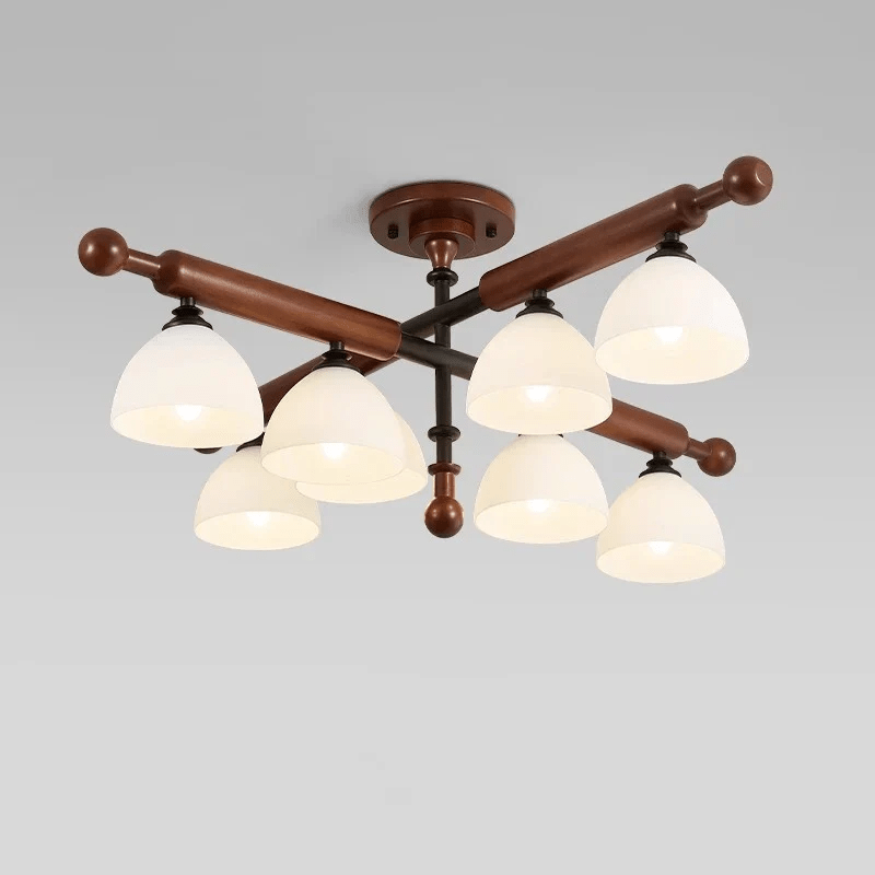 Rusticana lámpara de techo con viga transversal de madera