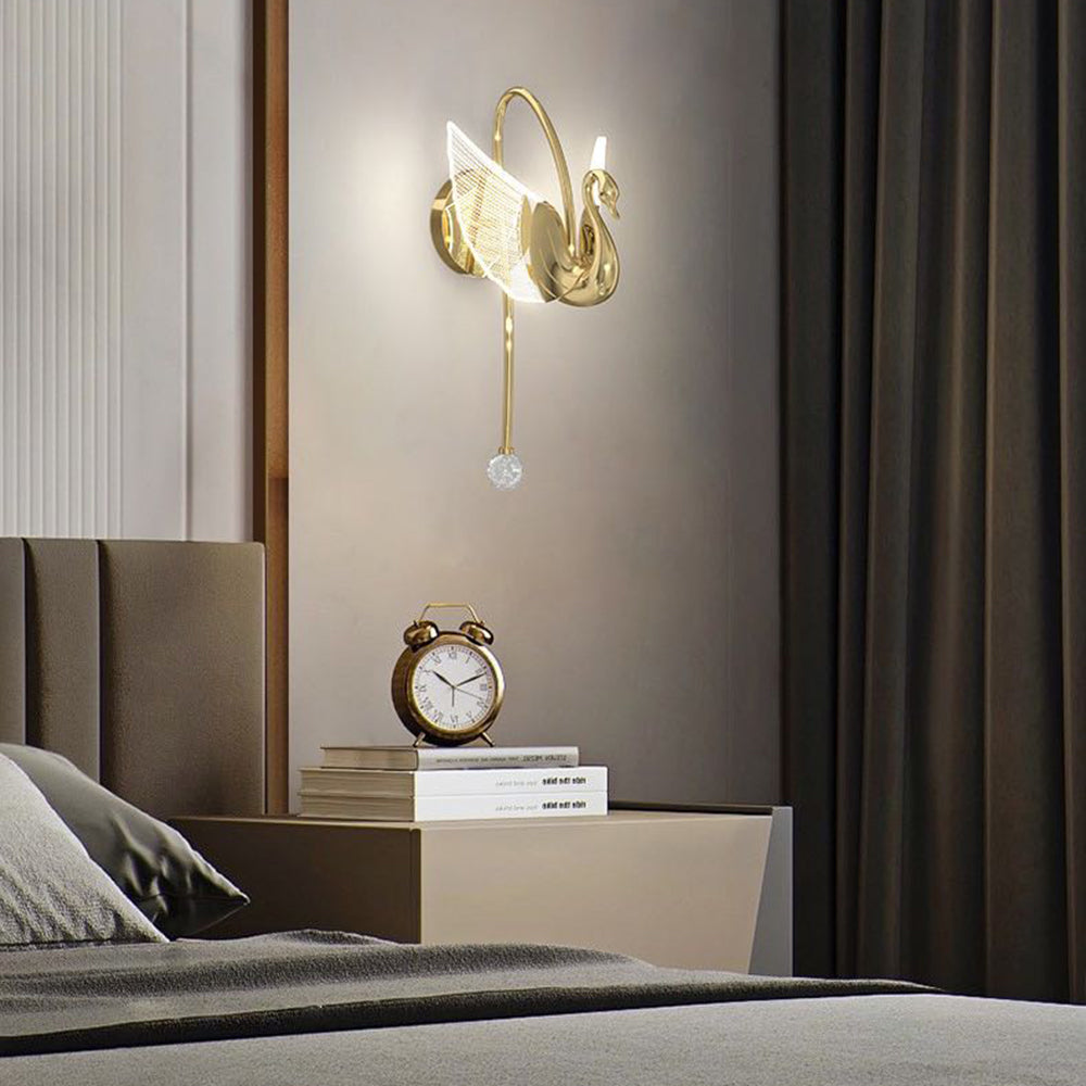 Arisha Decorativo Cisne Metal/Acrílico Aplique de Pared Oro Rosa/Dorado