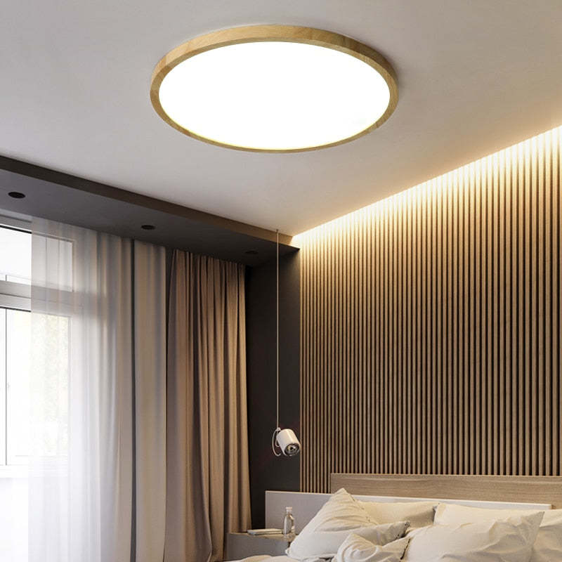 Muto Moderna Redonda LED Acrílico Lámpara de Techo Madera
