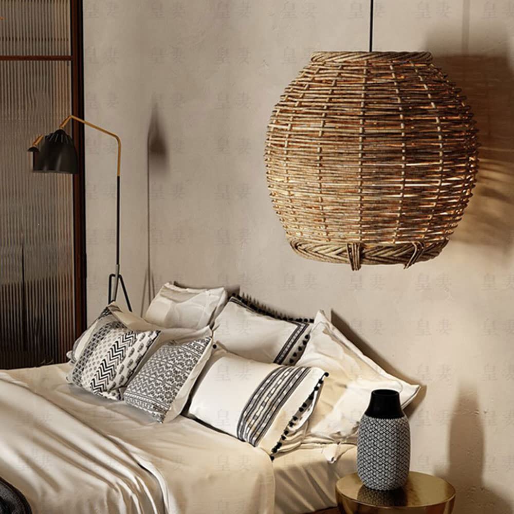 Muto Retro LED Lámpara Colgante Wood Rattan Salón Comedor