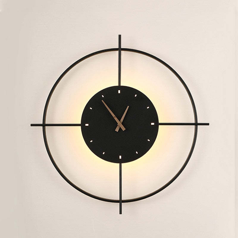 Nordic Moderno LED Redondo Reloj Metal Aplique de Pared Dorado/Negro