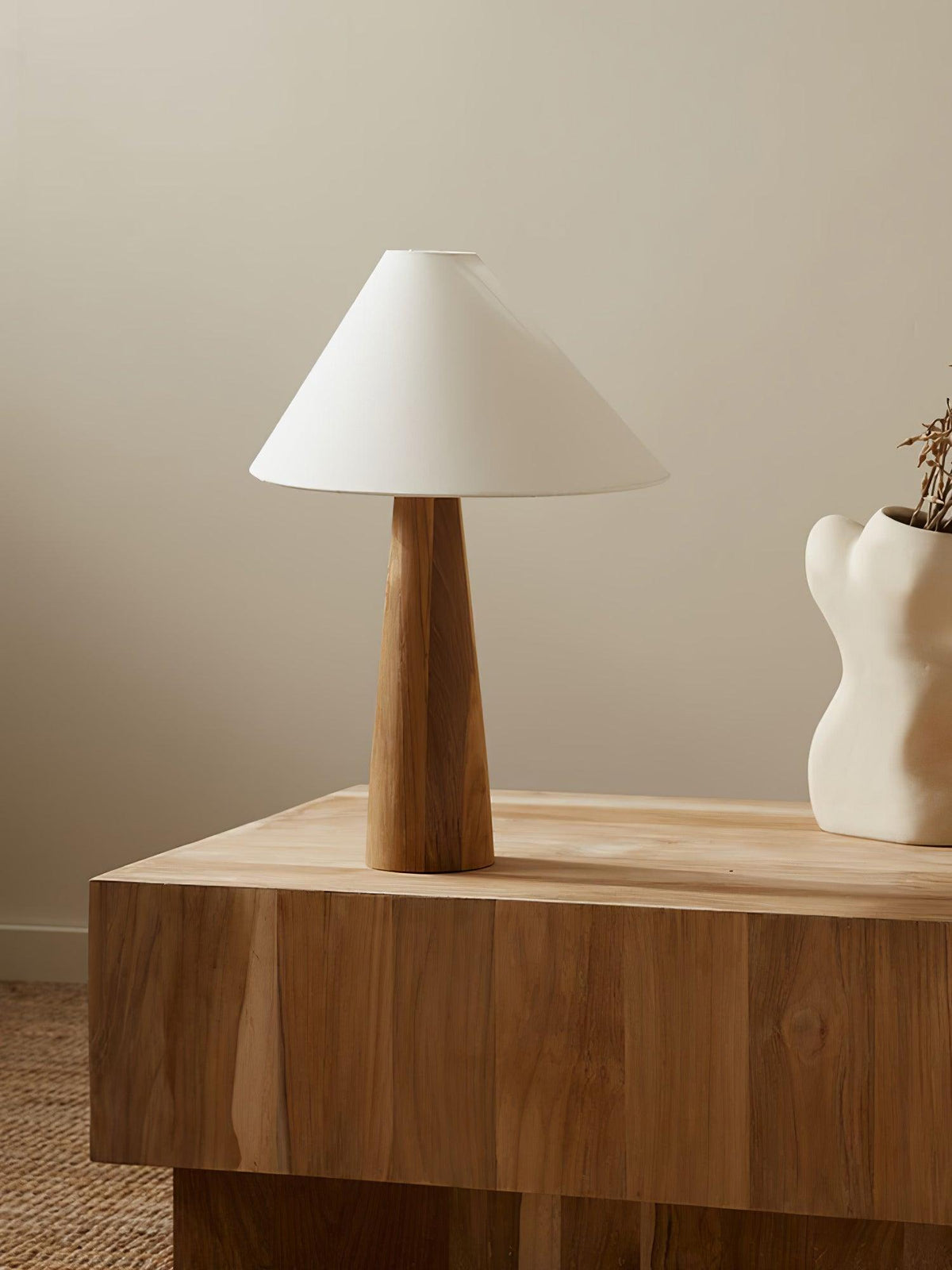 Mirose lámpara de mesa de madera y tejido rústico