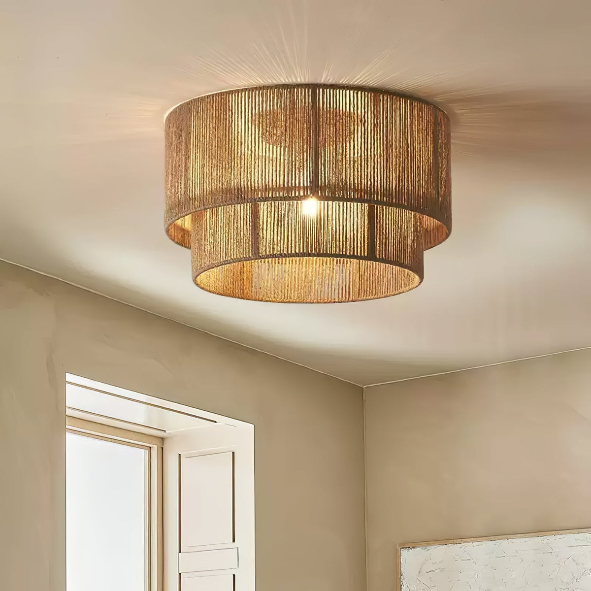 Cevynara lámpara de techo elegancia con cuerda trenzada natural
