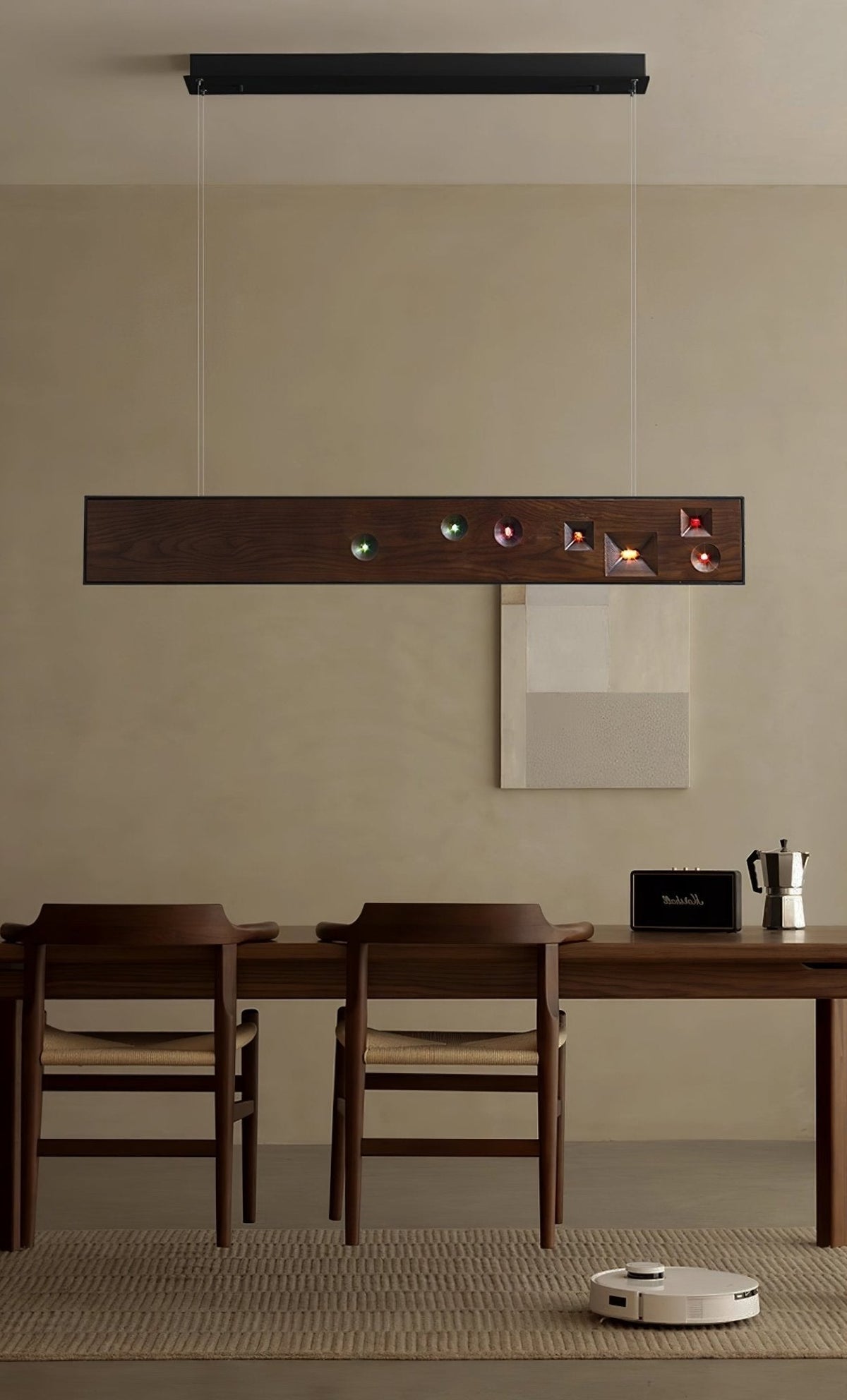 Elvorora lámpara colgante de madera Gemstone lineal LED