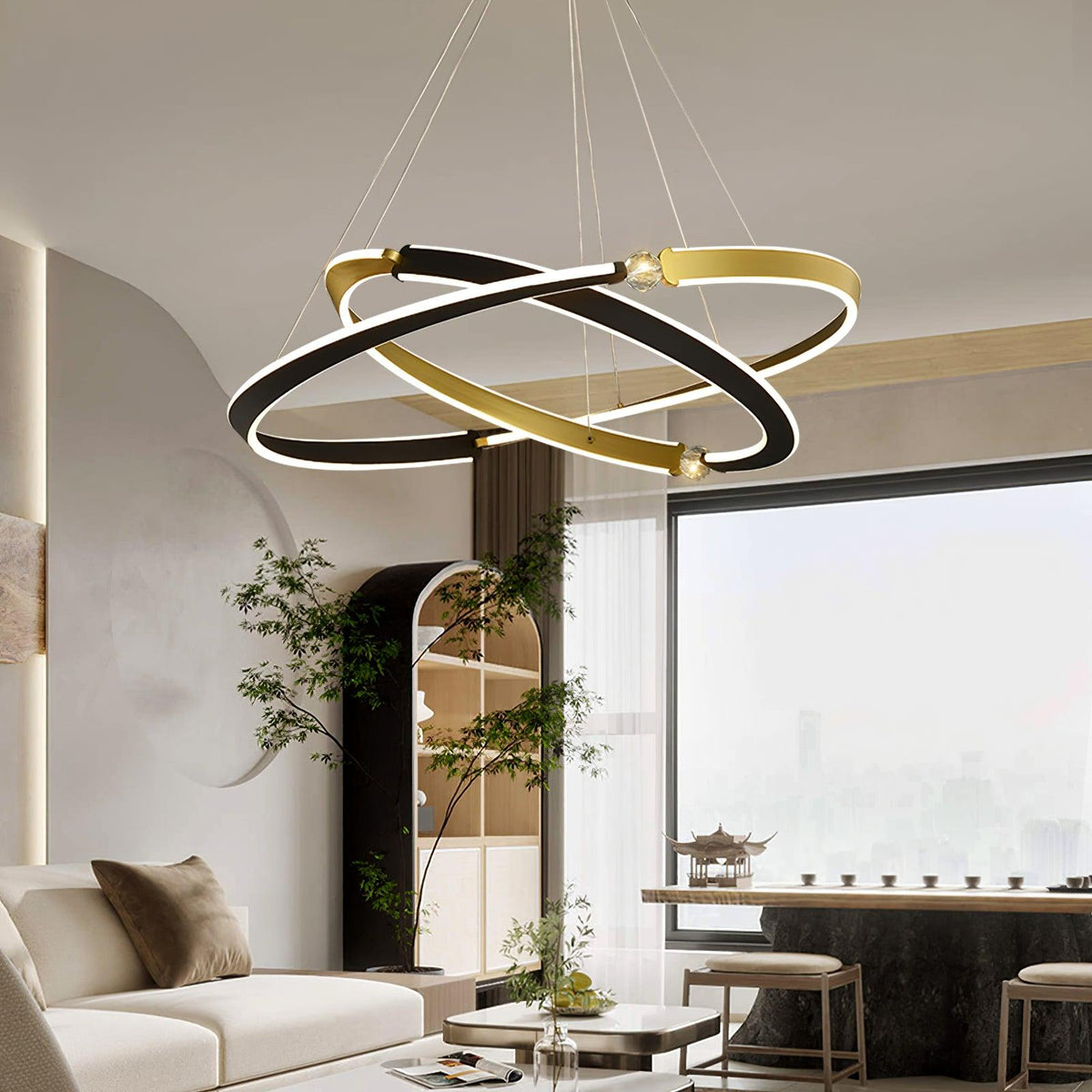 Elyerora lámpara de araña de cristal negro dorado LED para comedor