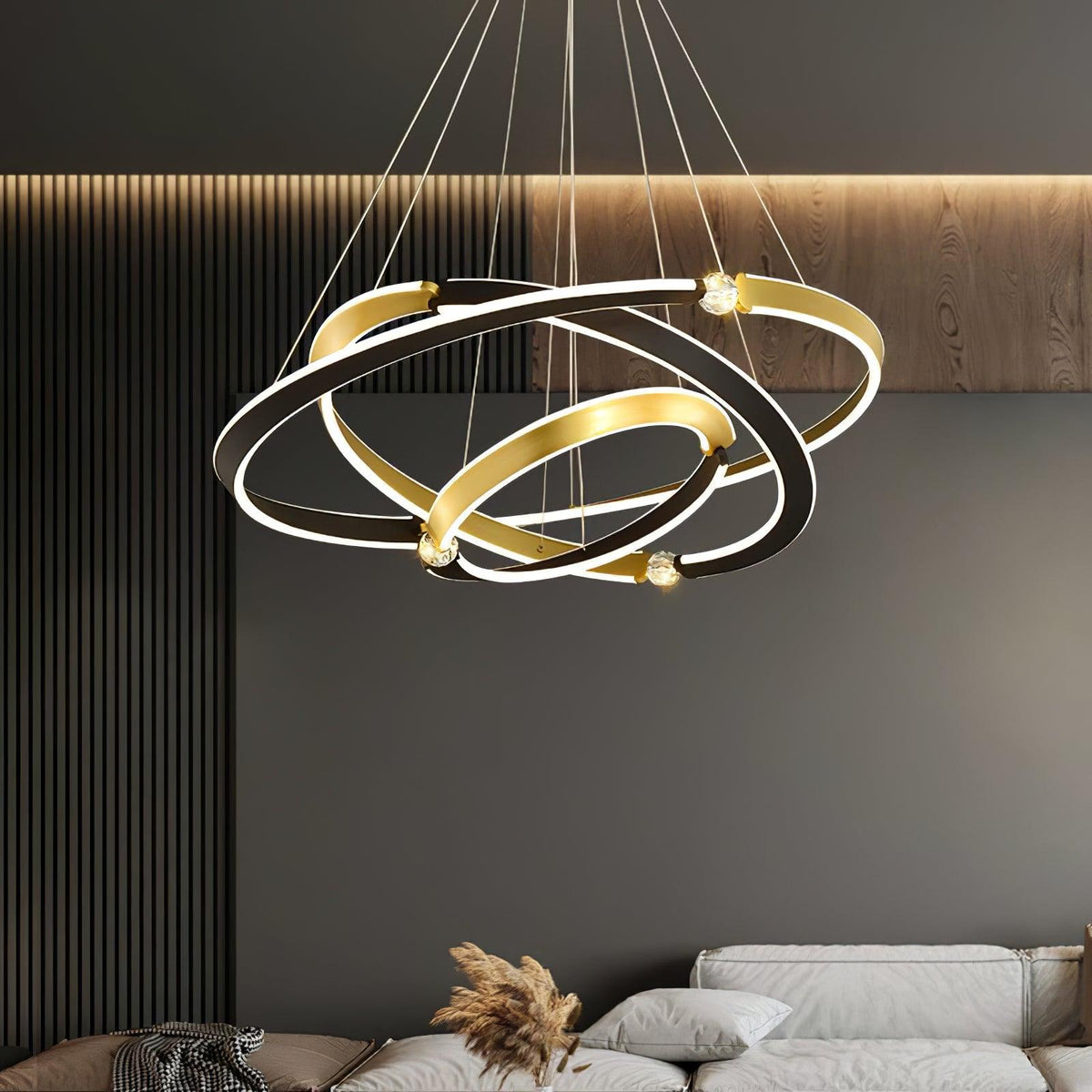 Elyerora lámpara de araña de cristal negro dorado LED para comedor