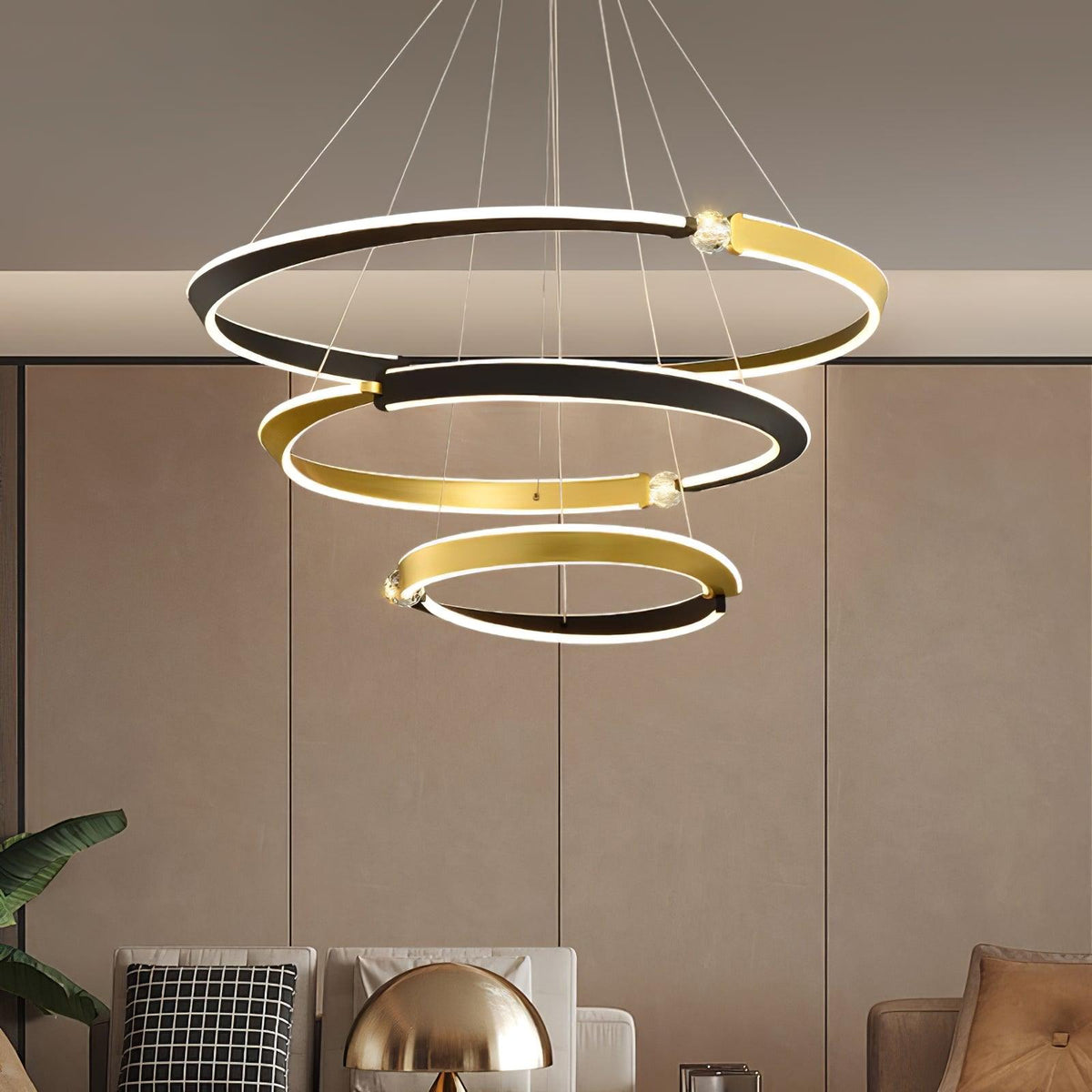 Elyerora lámpara de araña de cristal negro dorado LED para comedor