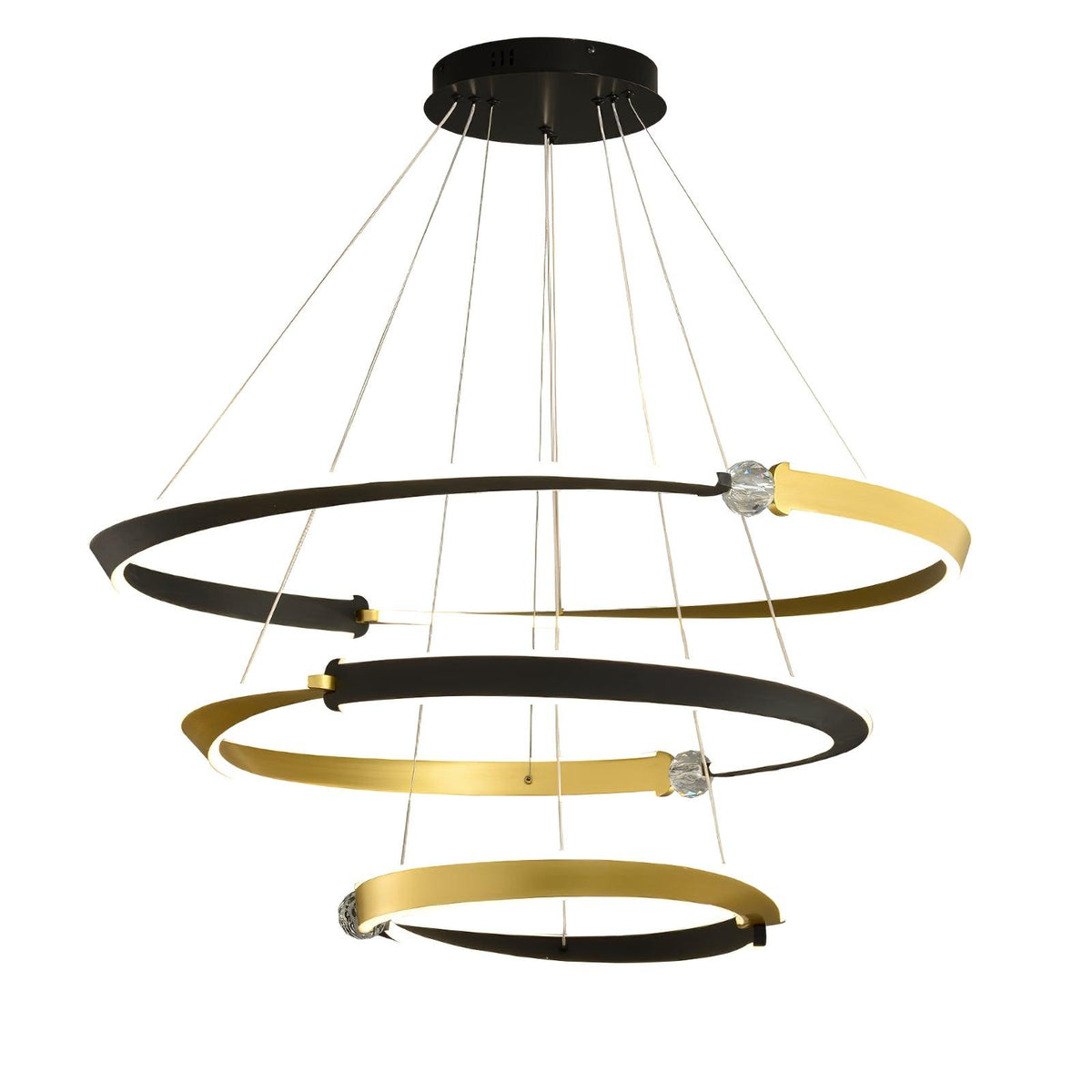 Elyerora lámpara de araña de cristal negro dorado LED para comedor