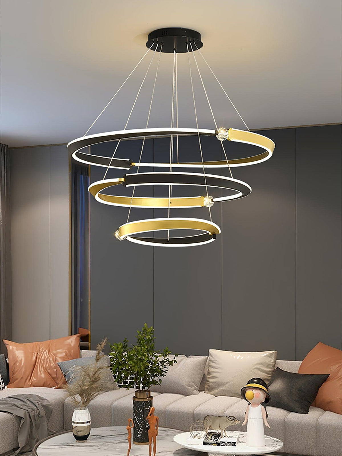 Elyerora lámpara de araña de cristal negro dorado LED para comedor