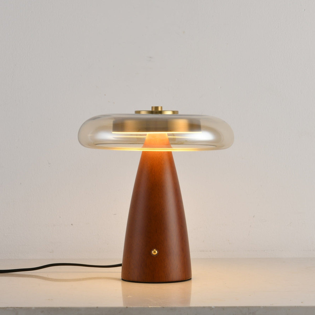 Lámpara de mesa de vidrio con forma de seta