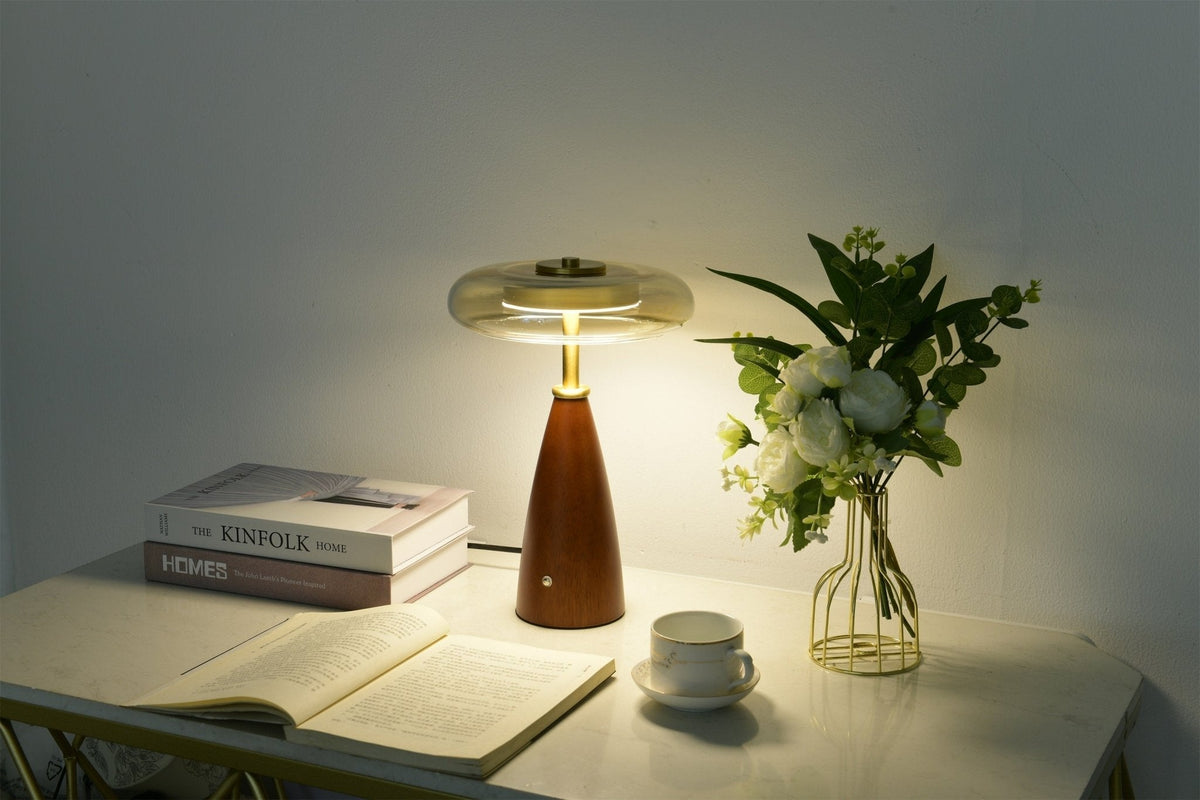 Lámpara de mesa de vidrio con forma de seta