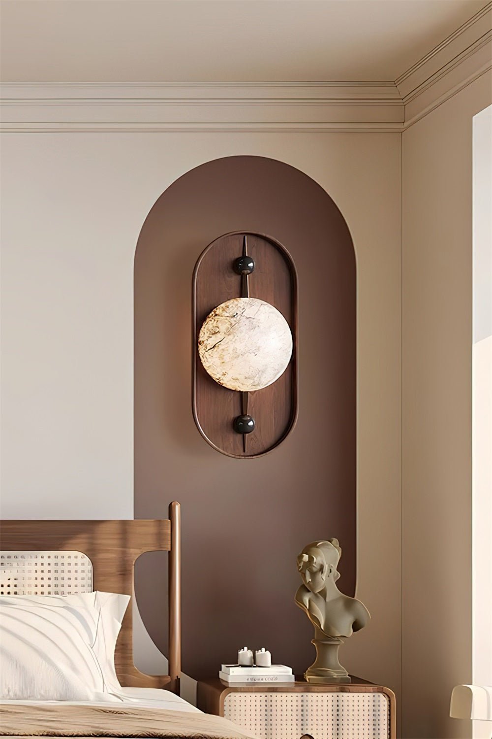 Nivuielle aplique de pared oval alabastro madera color nogal