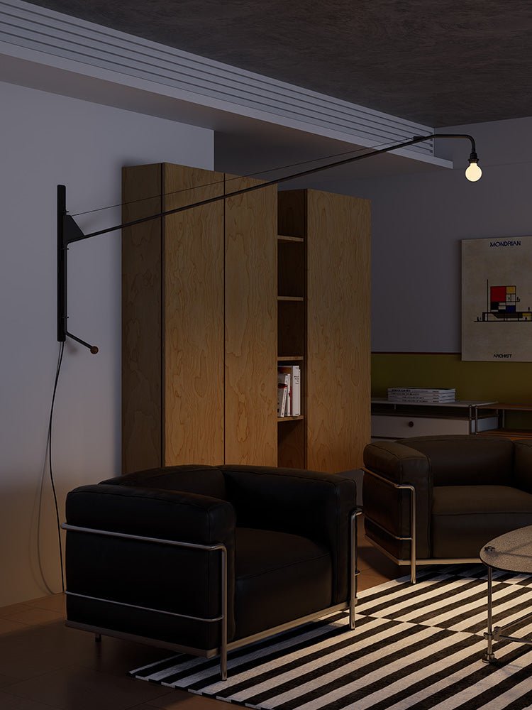 Aplique de pared negro con brazo extensible