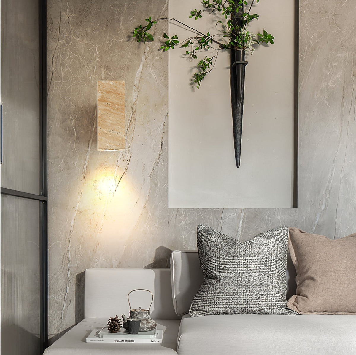 Valalaria aplique de pared rectangular en travertino con enchufe enchufable