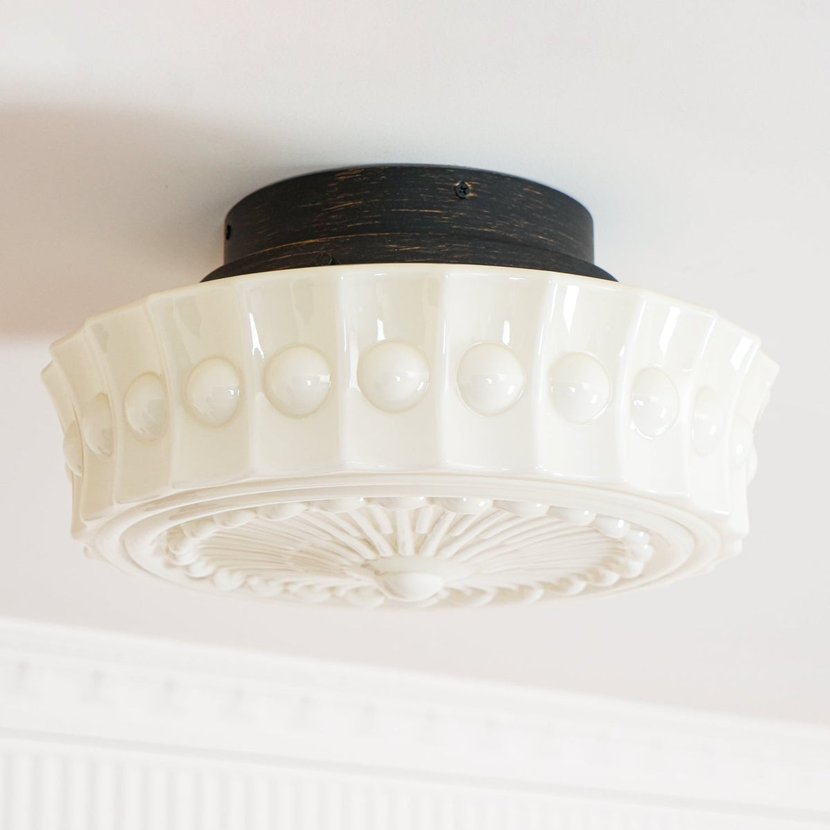 Veleraya lámpara de techo vidrio blanco floral para sala de estar