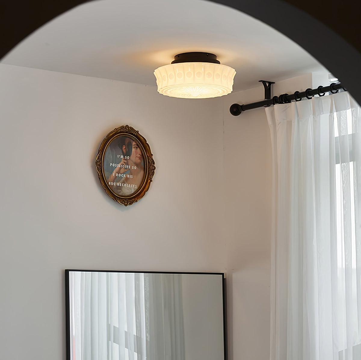 Veleraya lámpara de techo vidrio blanco floral para sala de estar