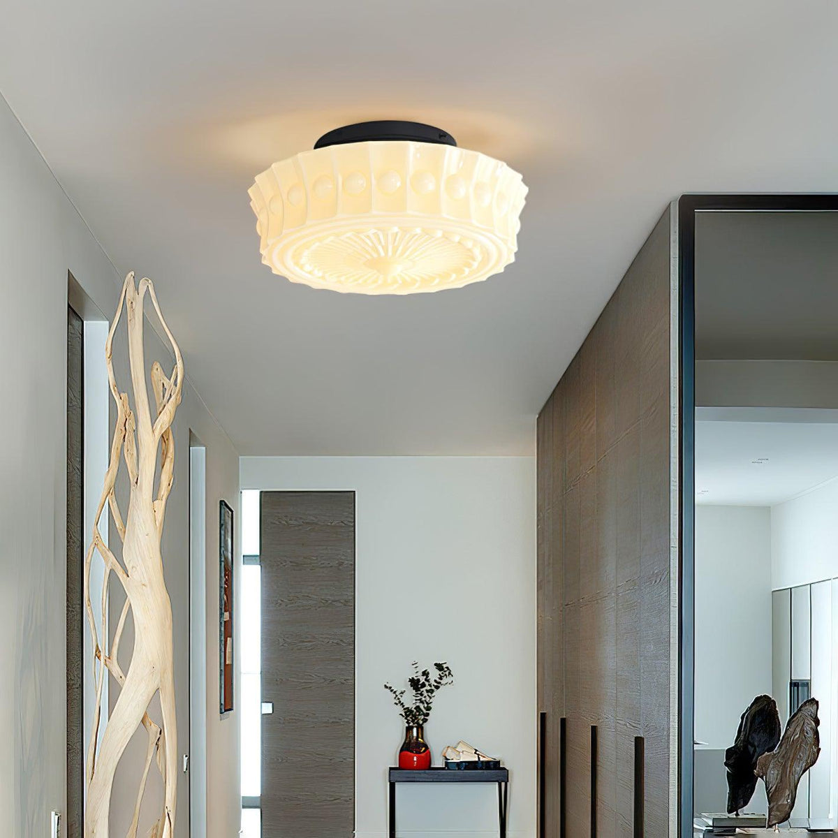 Veleraya lámpara de techo vidrio blanco floral para sala de estar
