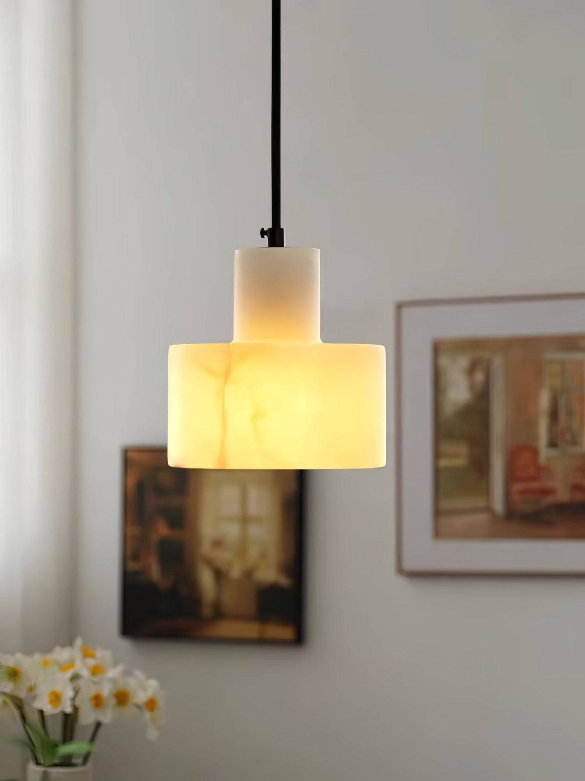 Lámpara colgante de alabastro con doble cilindro