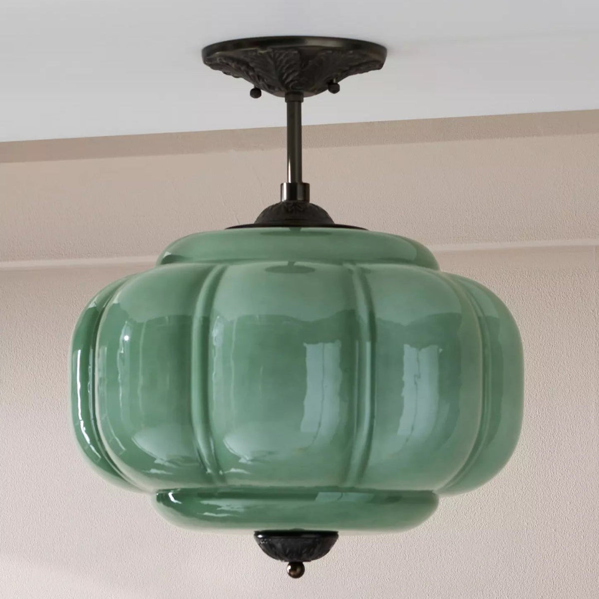 Eldio plafón verde vidrio Semi plafón