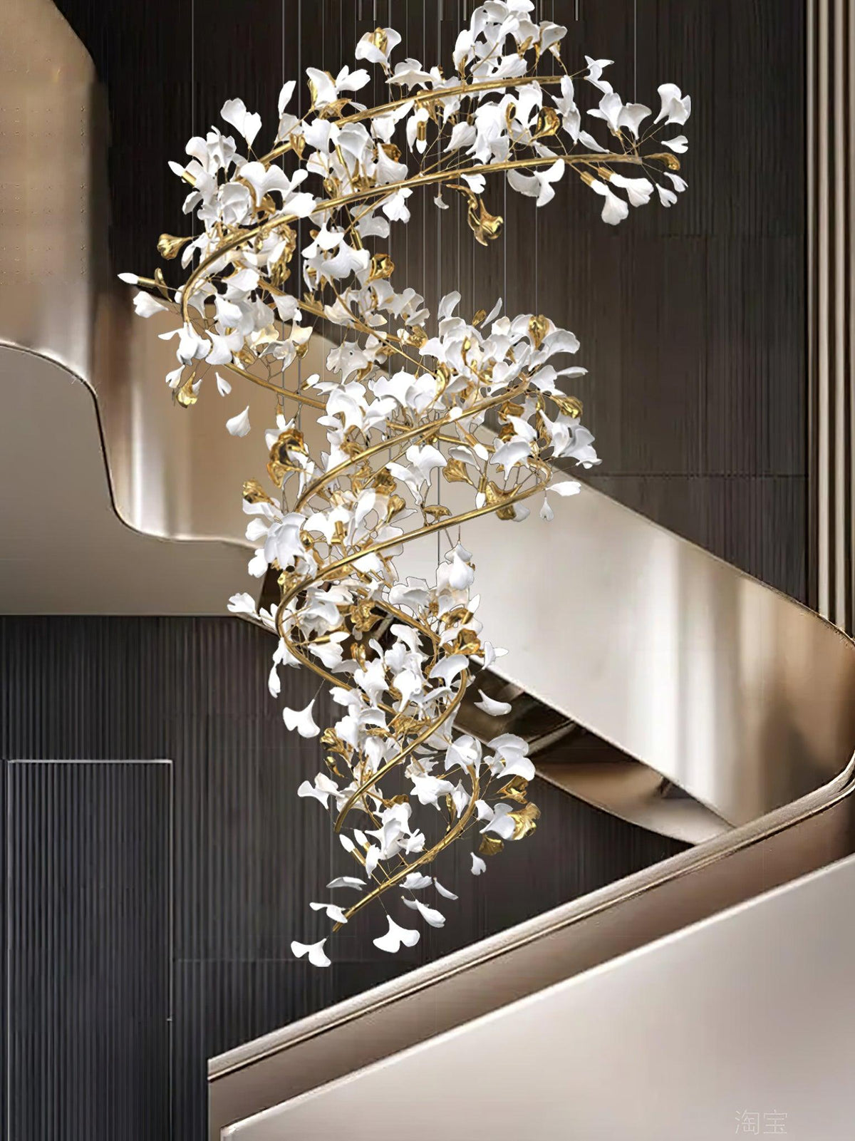Gingko Ring lámpara de araña de cerámica para escalera de lujo