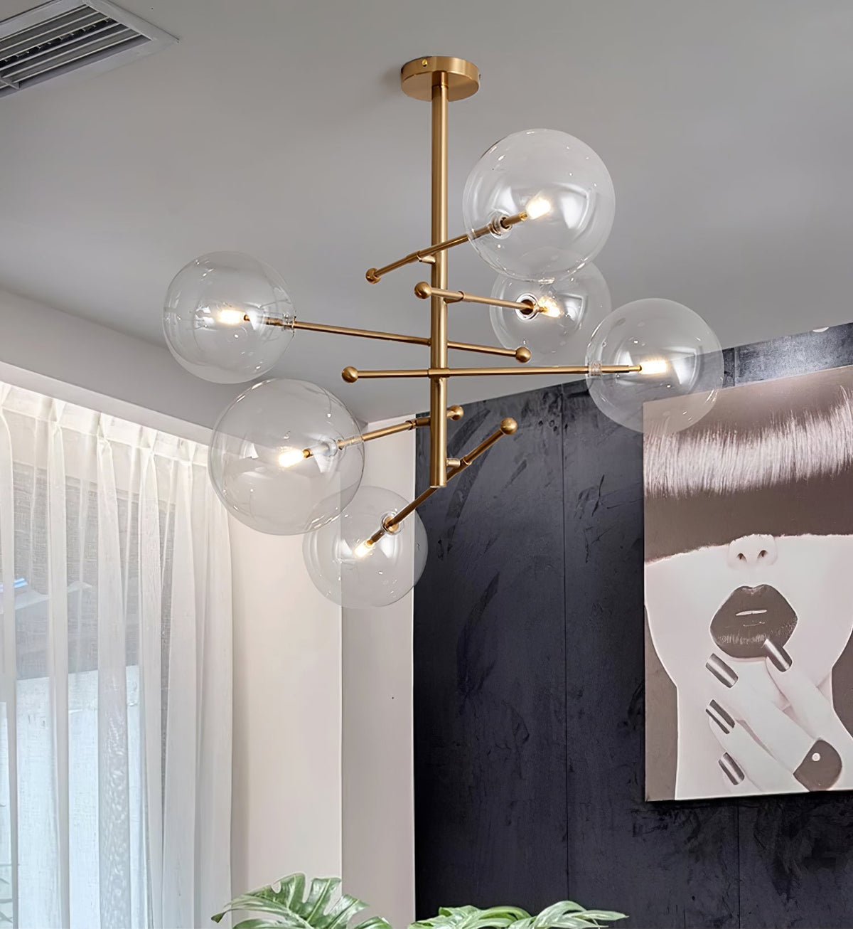 Orbit lámpara de araña contemporánea con bolas de vidrio