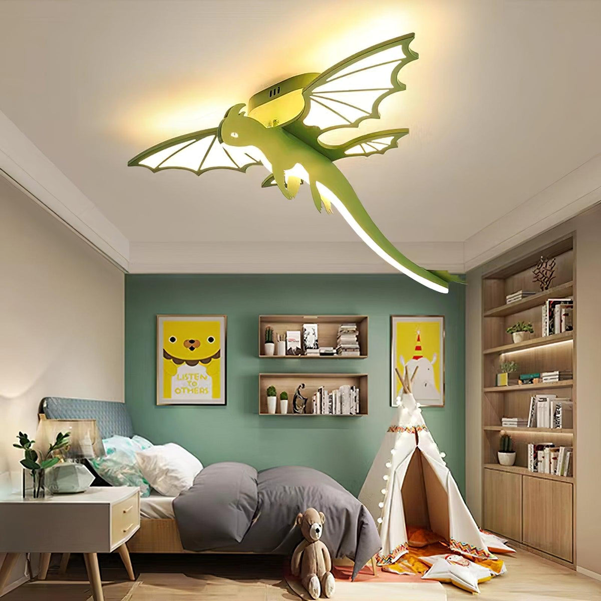 Miriora lámpara de techo verde Dinosaur LED