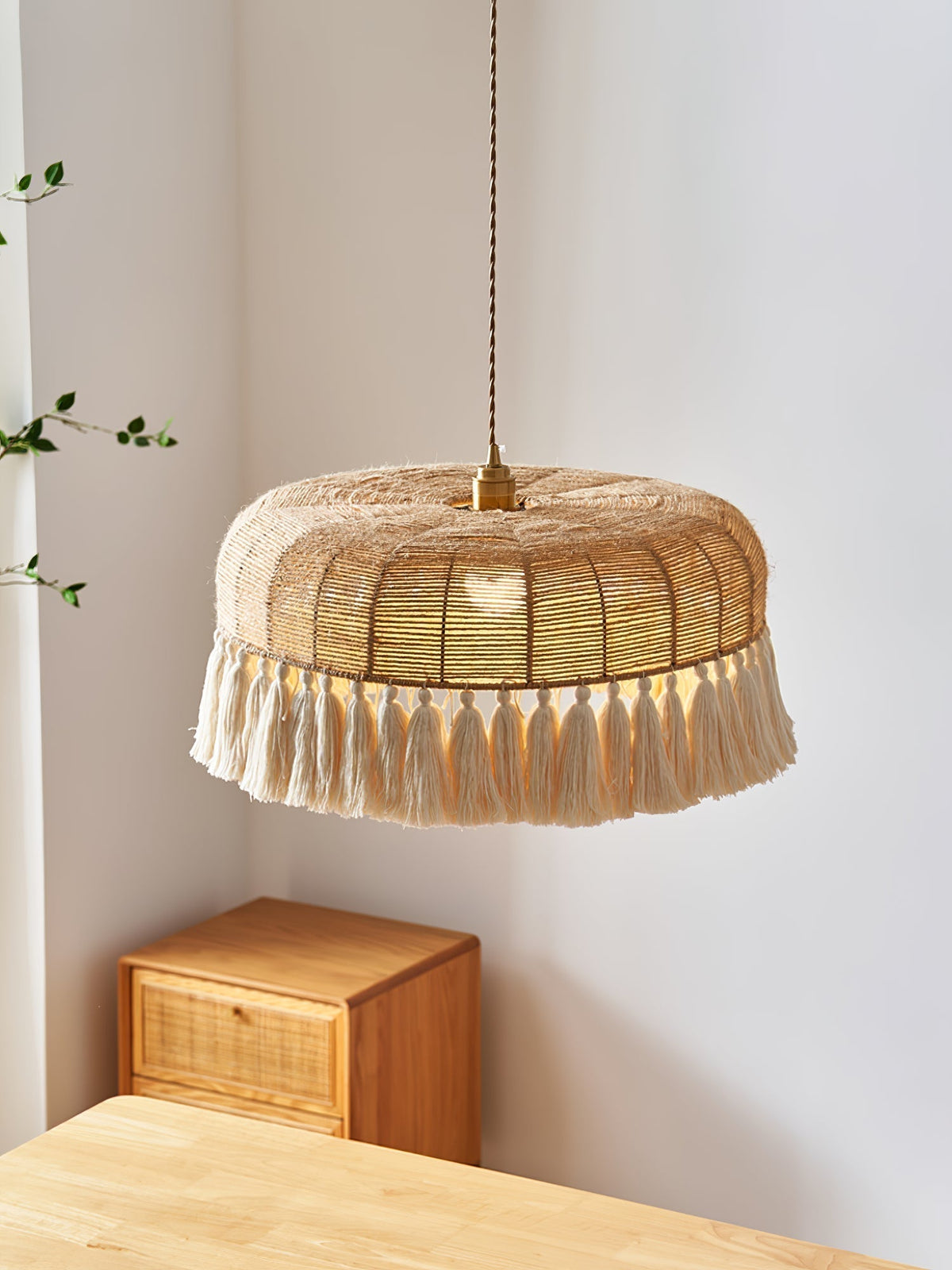 Boho lámpara colgante tejida a mano en yute
