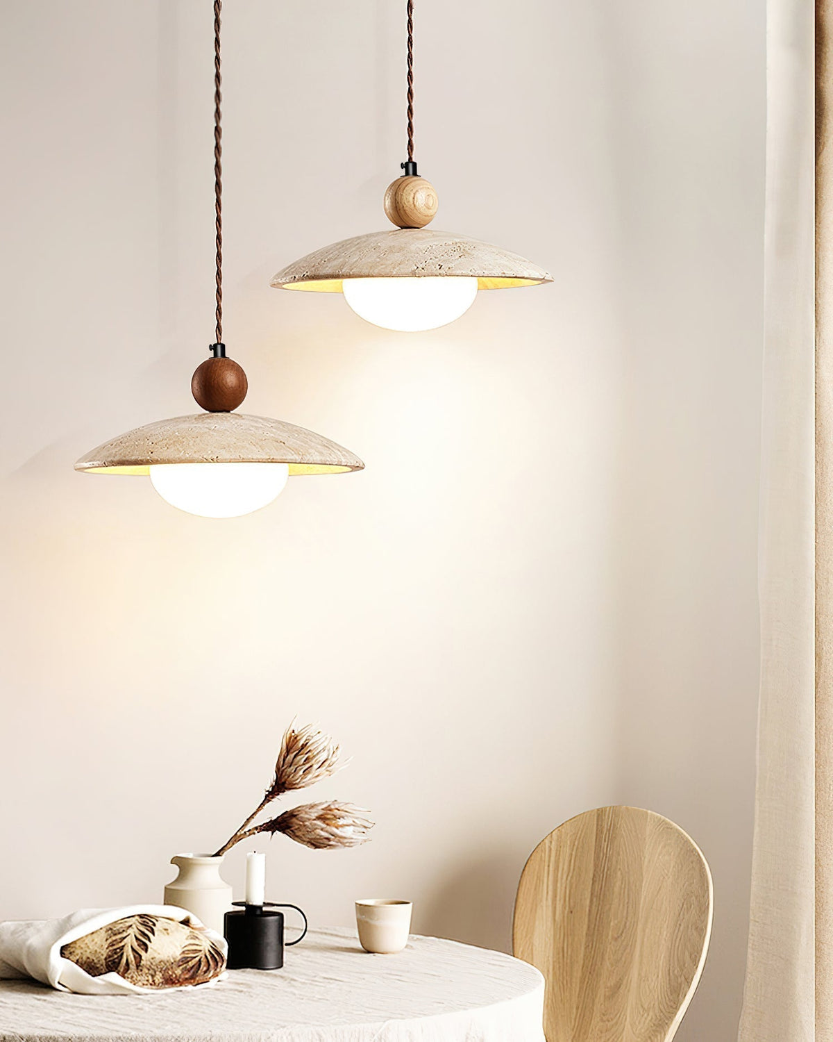 Travaro lámpara colgante de travertino con acento de madera