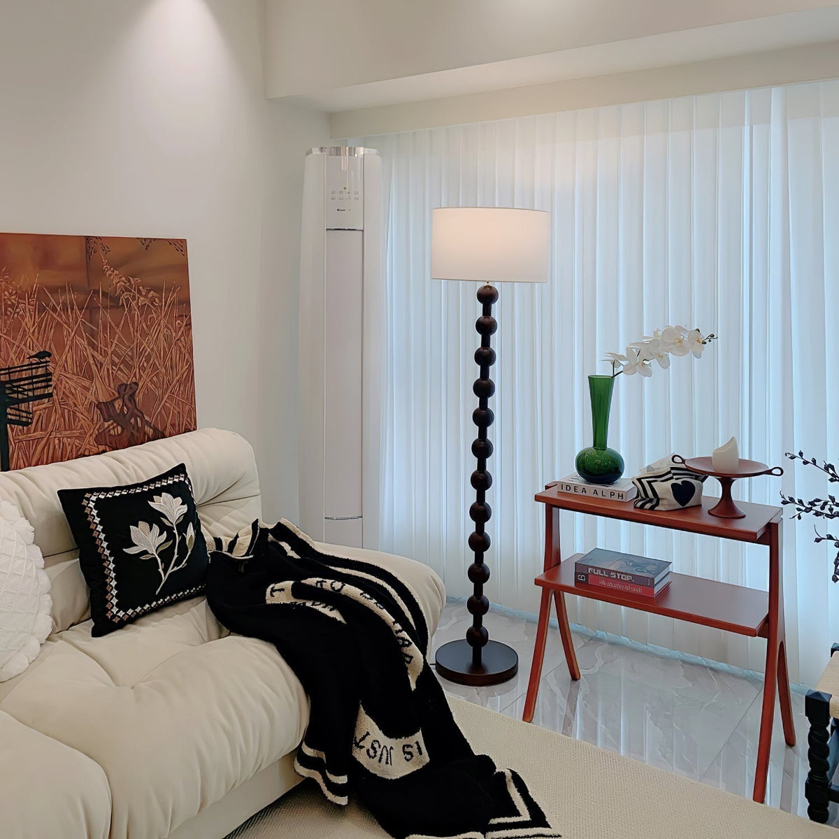 Paston lámpara de pie de madera y tejido
