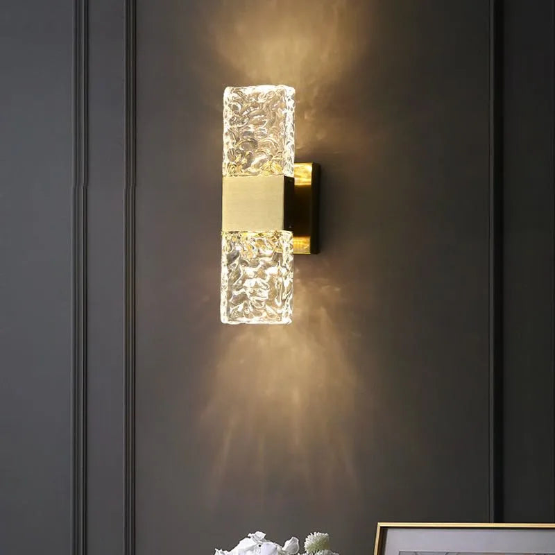 Arisha Lujo Rectangular Metal/Vidrio Aplique de Pared Dorado