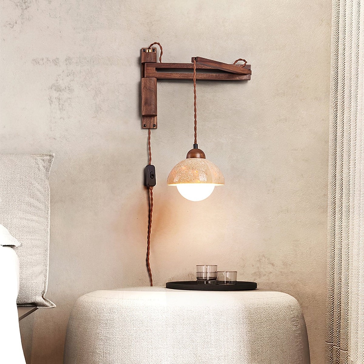 Noreenne de travertino aplique de pared con brazo oscilante enchufe enchufable