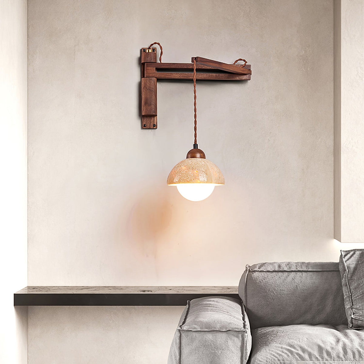Noreenne de travertino aplique de pared con brazo oscilante enchufe enchufable