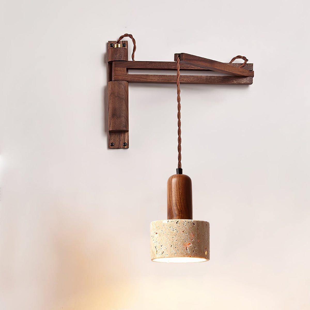 Noreenne de travertino aplique de pared con brazo oscilante enchufe enchufable