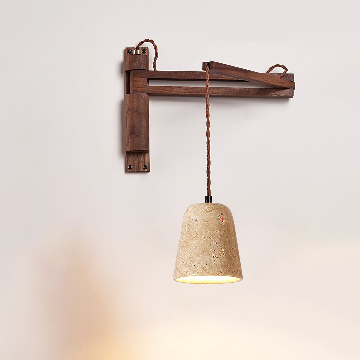Noreenne de travertino aplique de pared con brazo oscilante enchufe enchufable