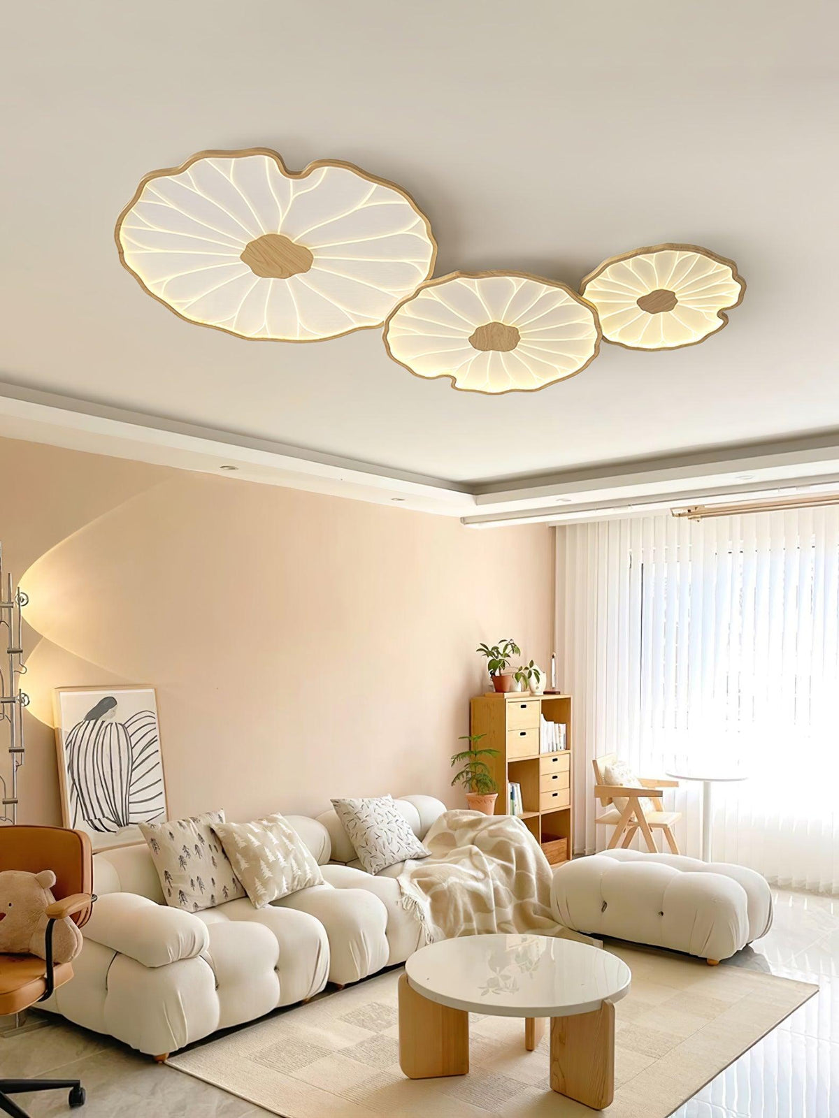 Rinorian lámpara de techo Lotus Leaf con acabado de madera