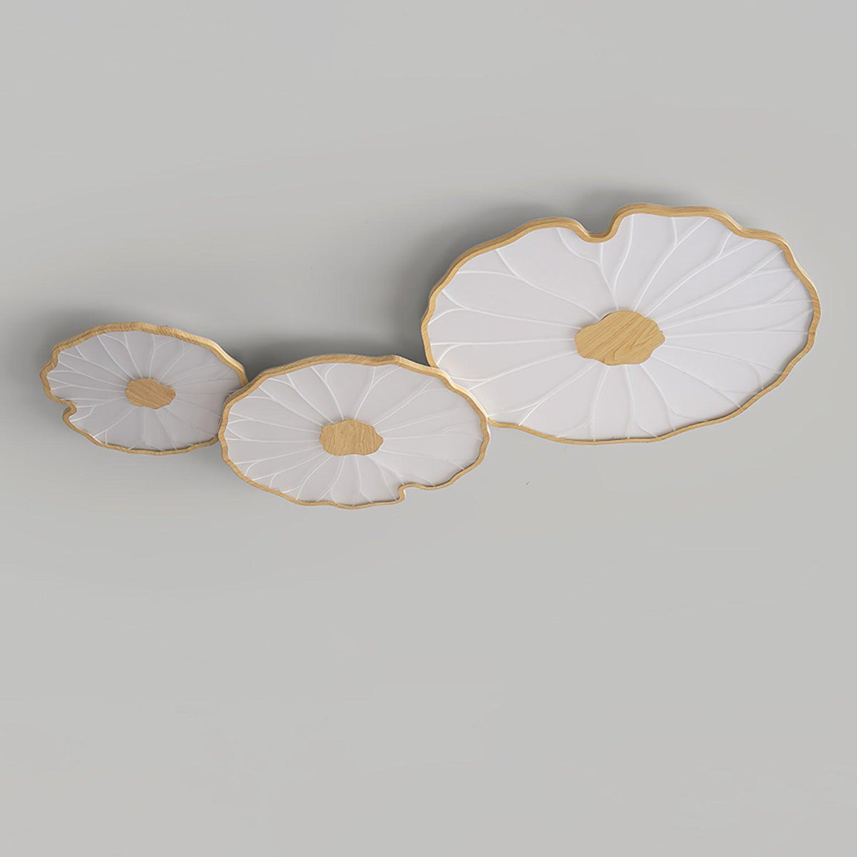Rinorian lámpara de techo Lotus Leaf con acabado de madera