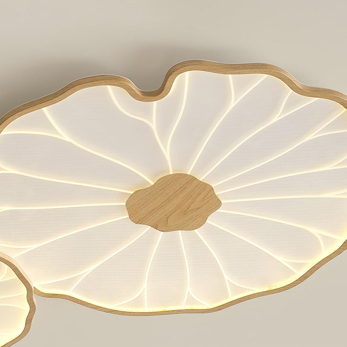Rinorian lámpara de techo Lotus Leaf con acabado de madera