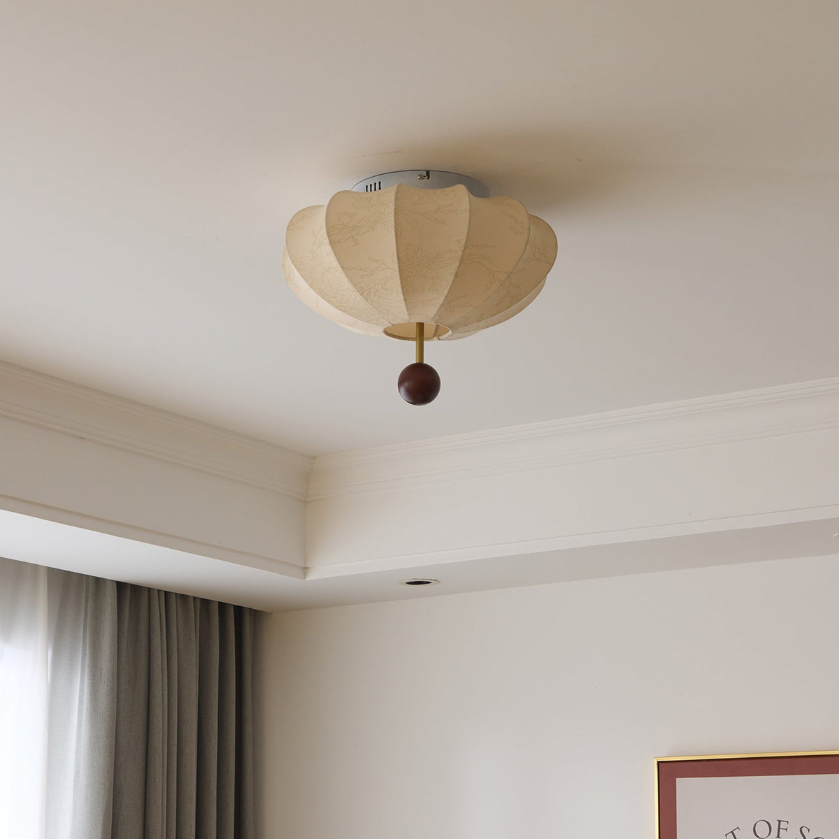 Rinelora lámpara de techo de madera y tejido con forma de farol