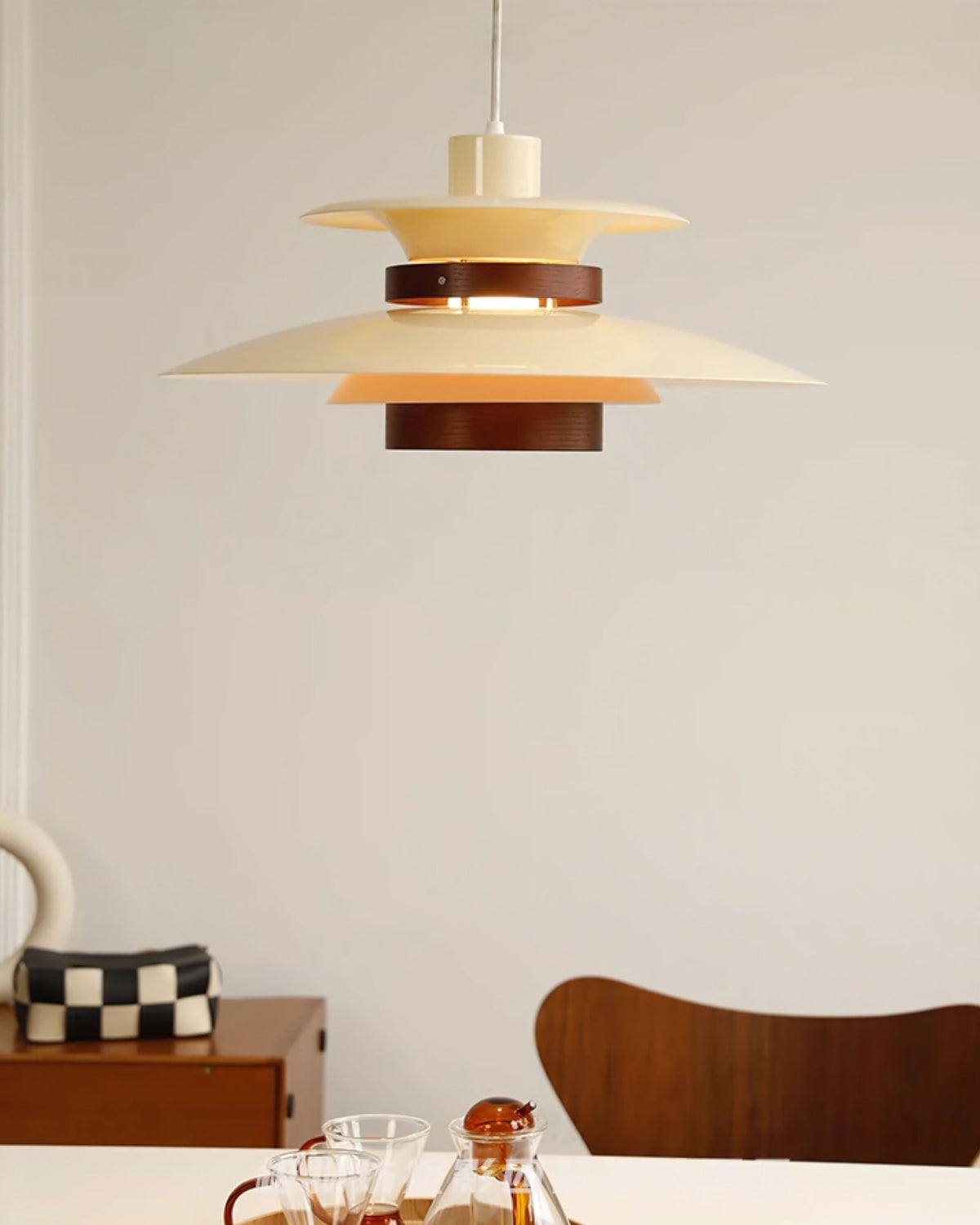 Xyla lámpara colgante de madera con pantalla superpuesta nórdica para comedor