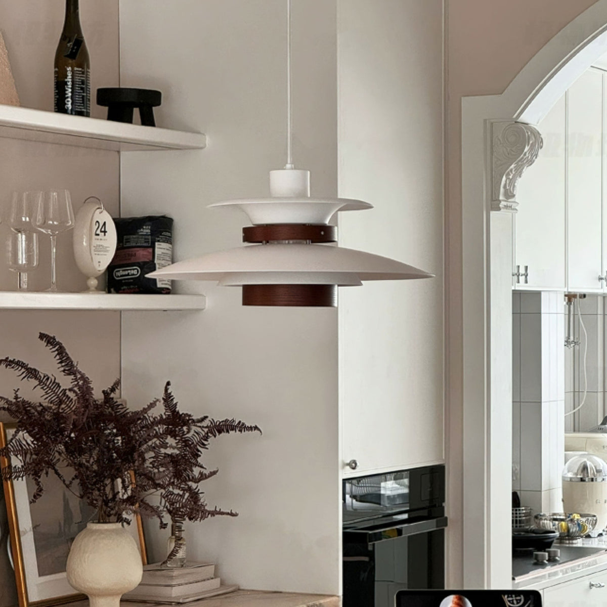 Xyla lámpara colgante de madera con pantalla superpuesta nórdica para comedor